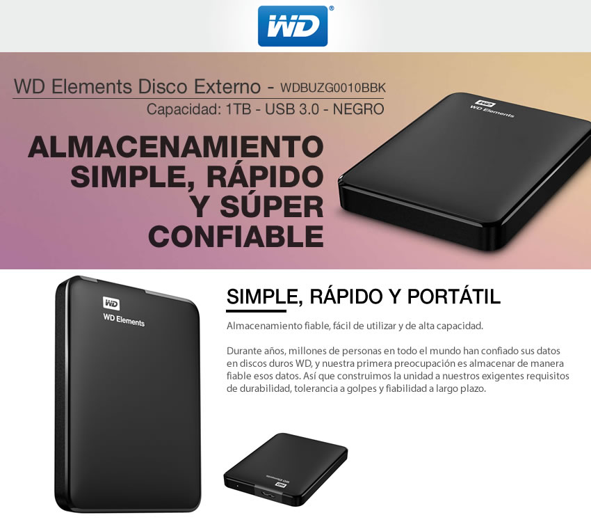 Disco Externo 1 Tb Western Digital Elements Negro-
