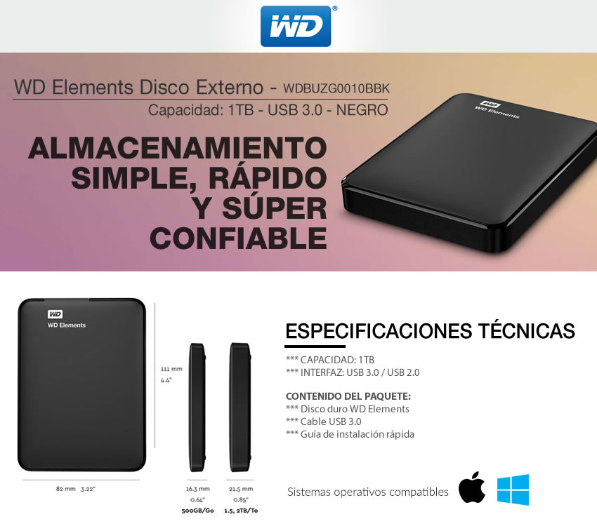 Disco Externo 1 Tb Western Digital Elements Negro-