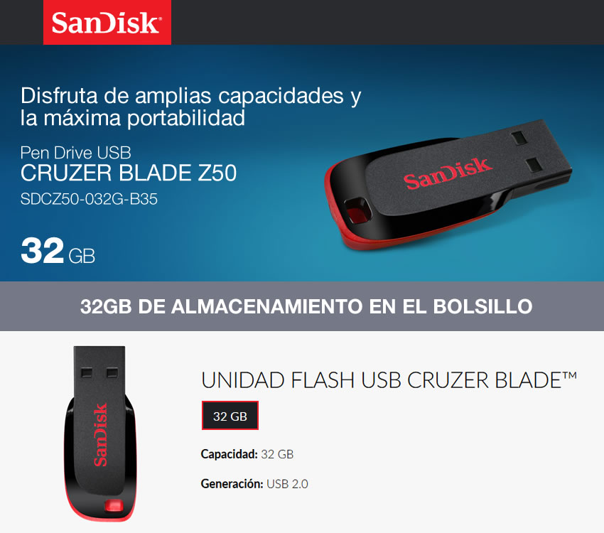 Pendrive Sandisk 32Gb CruzerBlade Z50