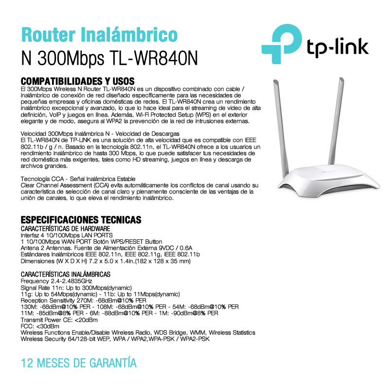 Router Tp-Link (TL-WR840N) 2Ant 300Mbps