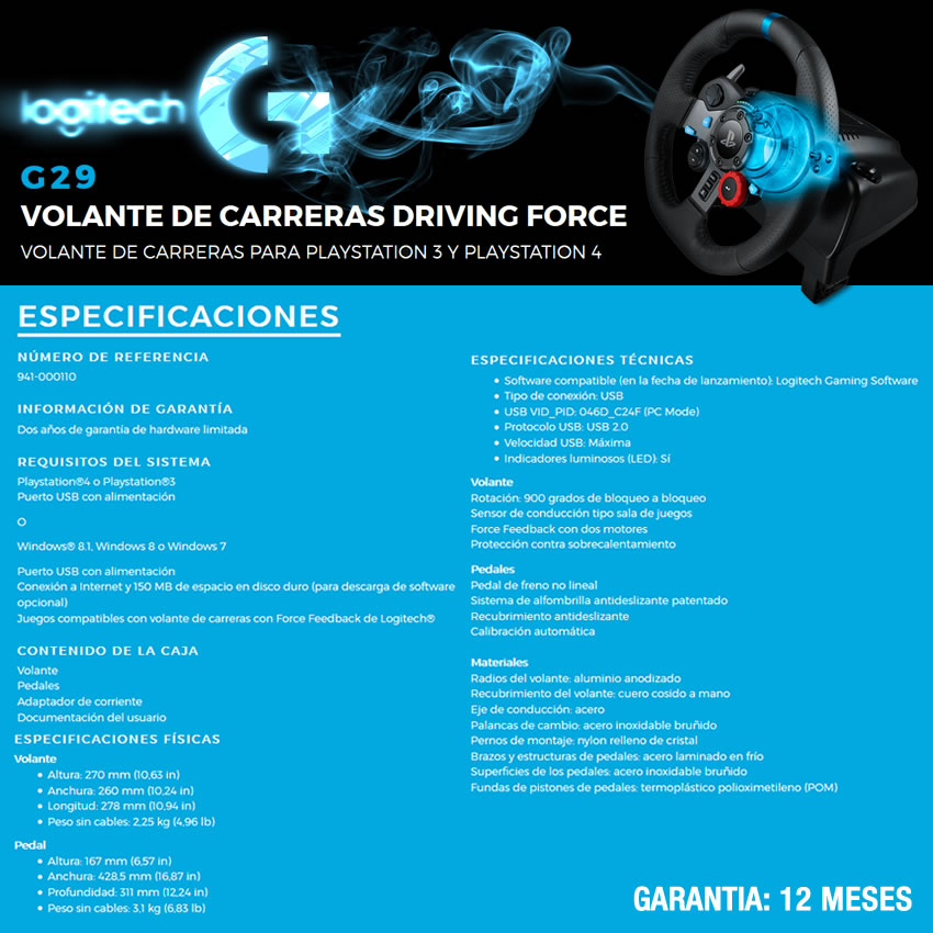 Volante + Pedalera Logitech (G29) Pc/Ps3/Ps4