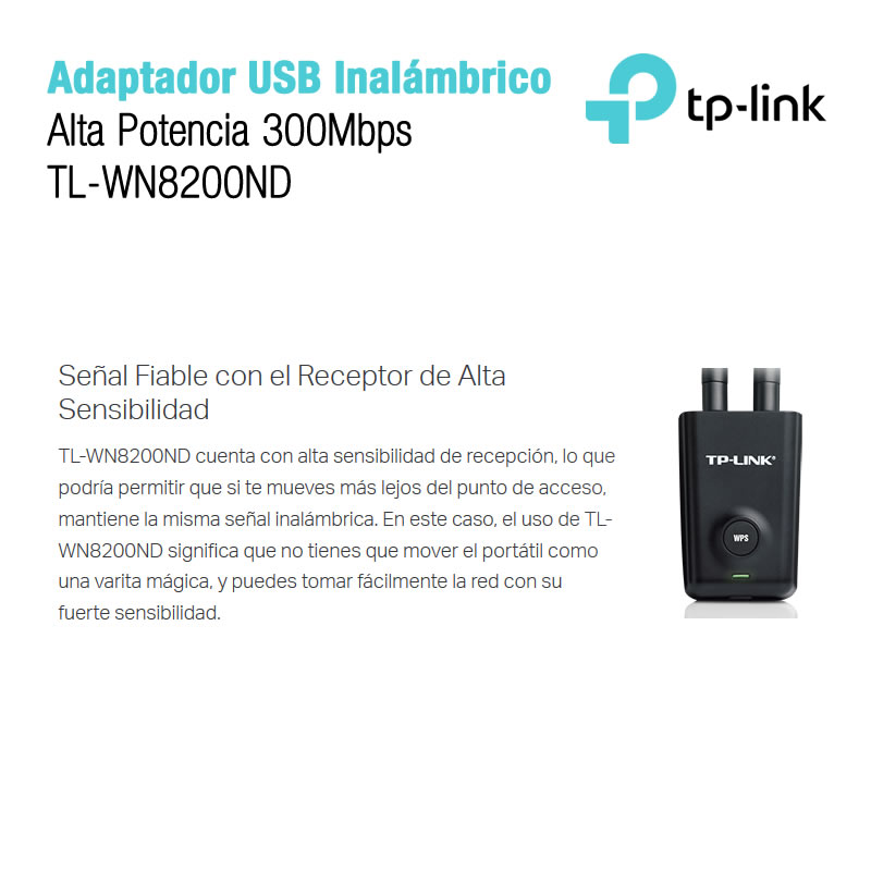 Wireless-N Usb Adapter Tp-Link (TL-WN8200ND) 300 Mbps-
