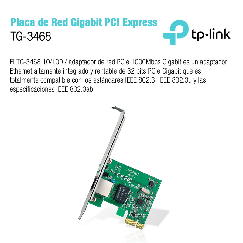 Placa De Red TG-3468 PCIe 10/100/1000Mbps C/Low Profile Bracket