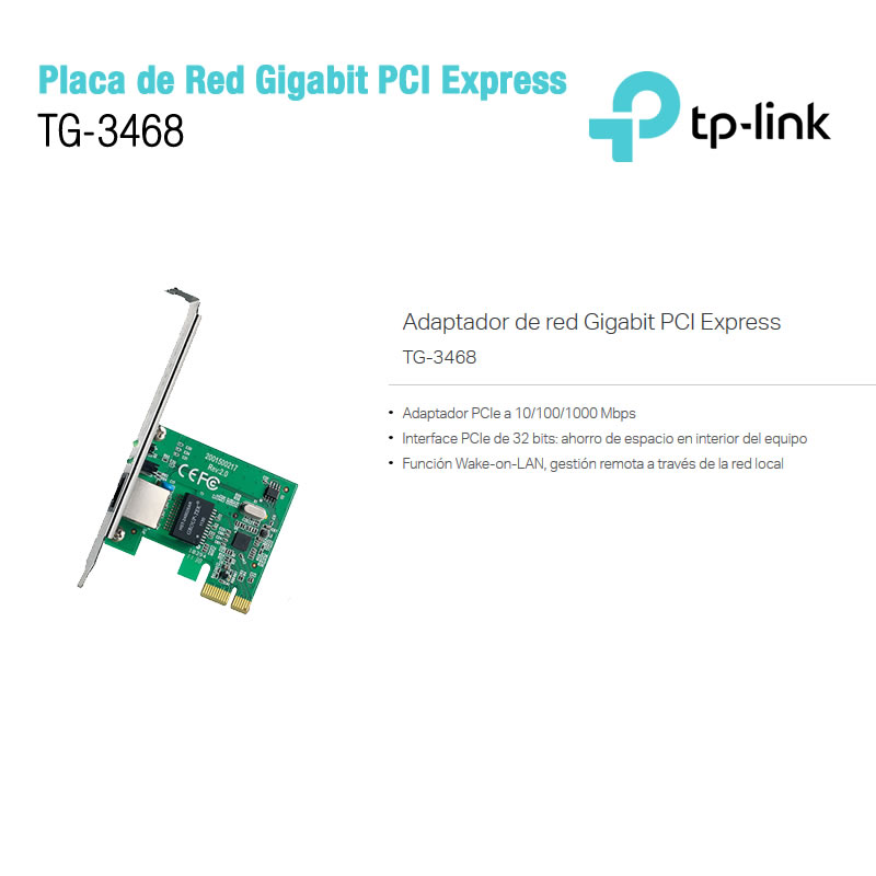 Placa De Red TG-3468 PCIe 10/100/1000Mbps C/Low Profile Bracket