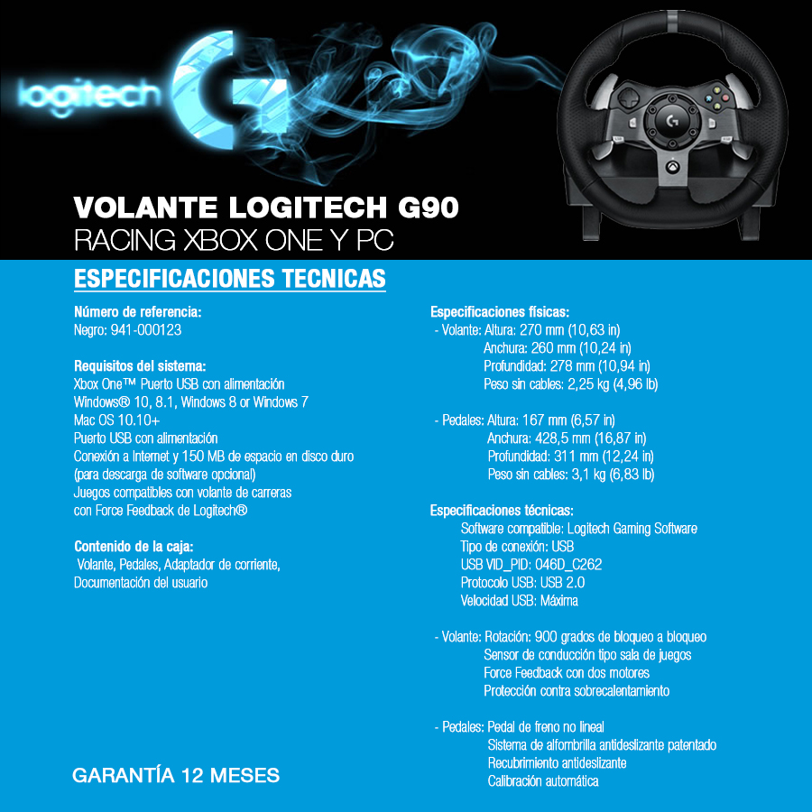 Volante Logitech G920 Racing Xbox One Y Pc