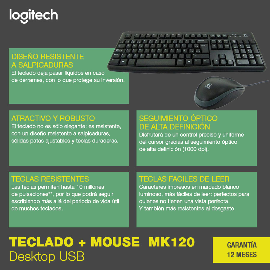 Teclado Y Mouse Usb Logitech (MK120) Negro