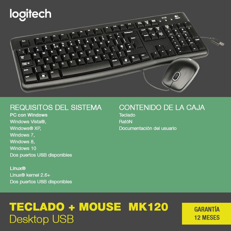 Teclado Y Mouse Usb Logitech (MK120) Negro