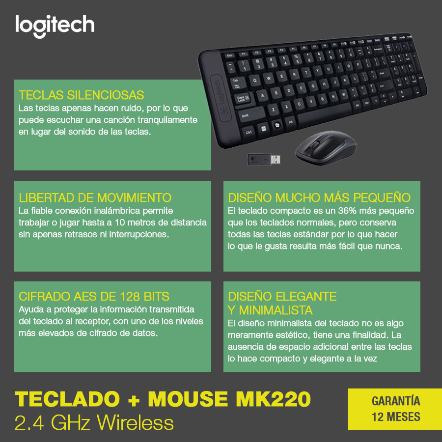 Teclado Y Mouse Inalámbrico Logitech (MK220) Negro