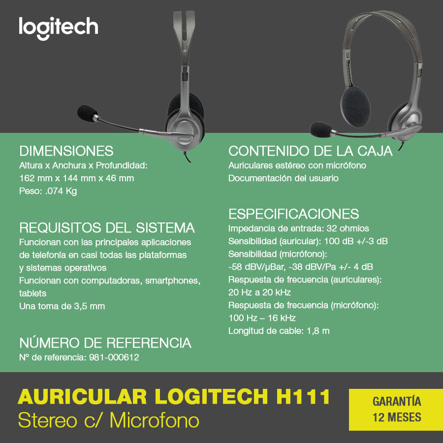 Auricular Logitech (H111) C/Microfono 3.5mm