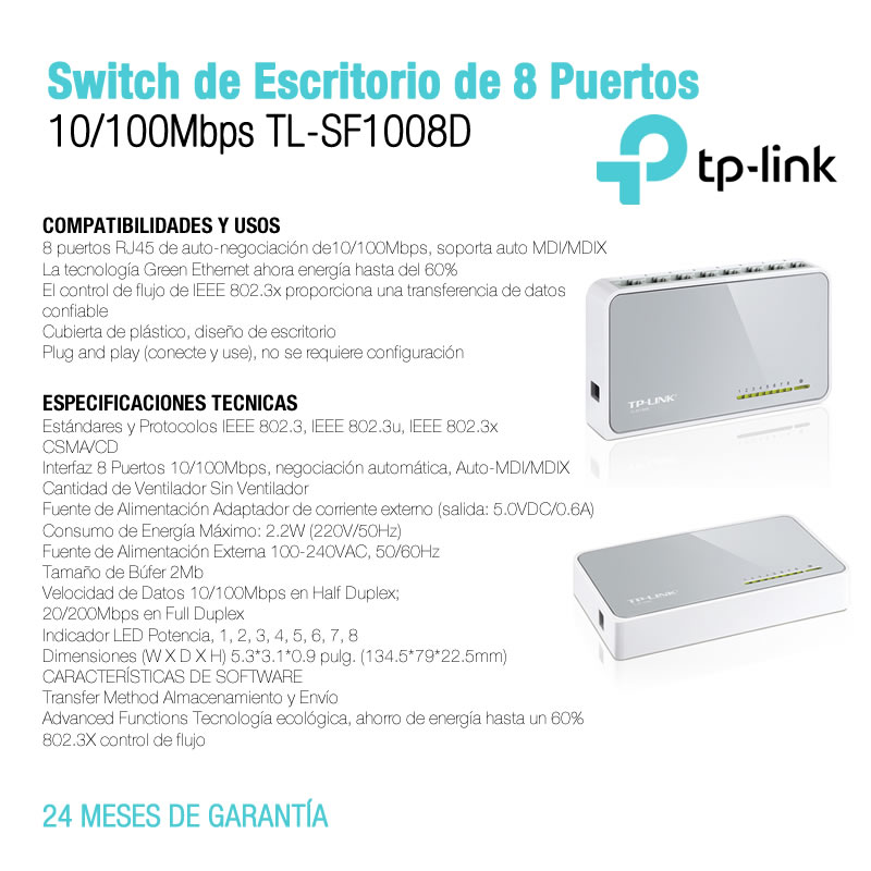 Switch Tp-Link 8P (TL-SF1008D) 10/100