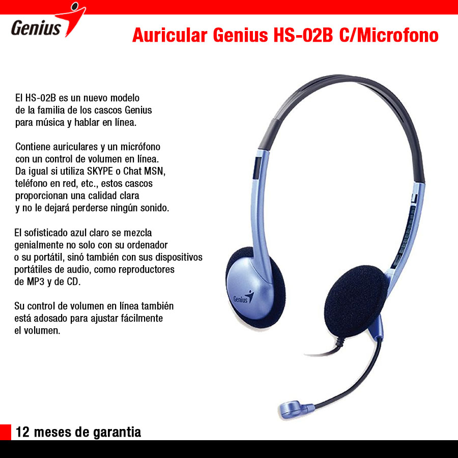 Auricular Genius HS-02B C/Microfono