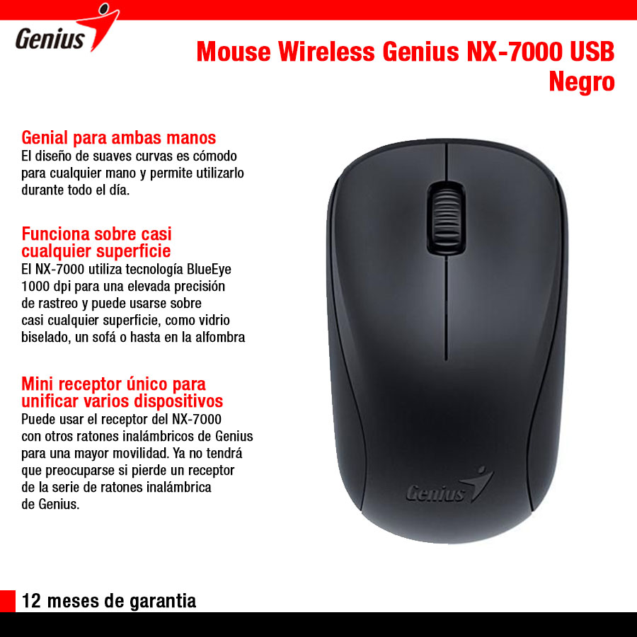 Mouse Wireless Genius NX-7000 USB Negro