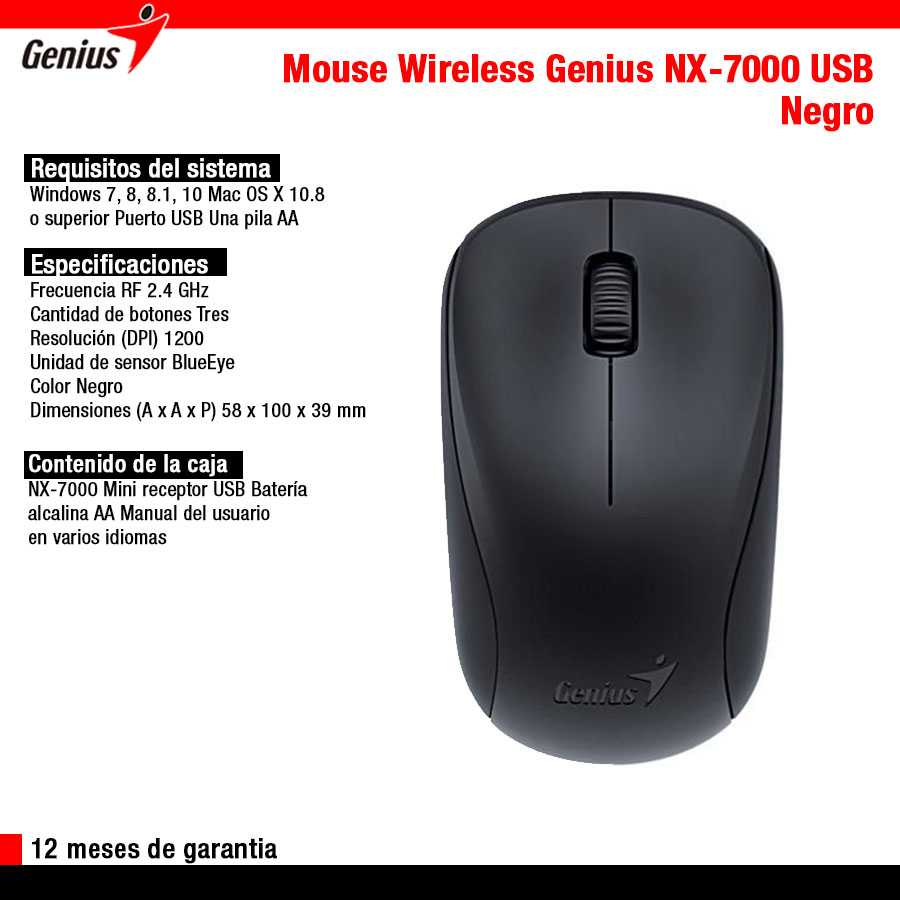 Mouse Wireless Genius NX-7000 USB Negro