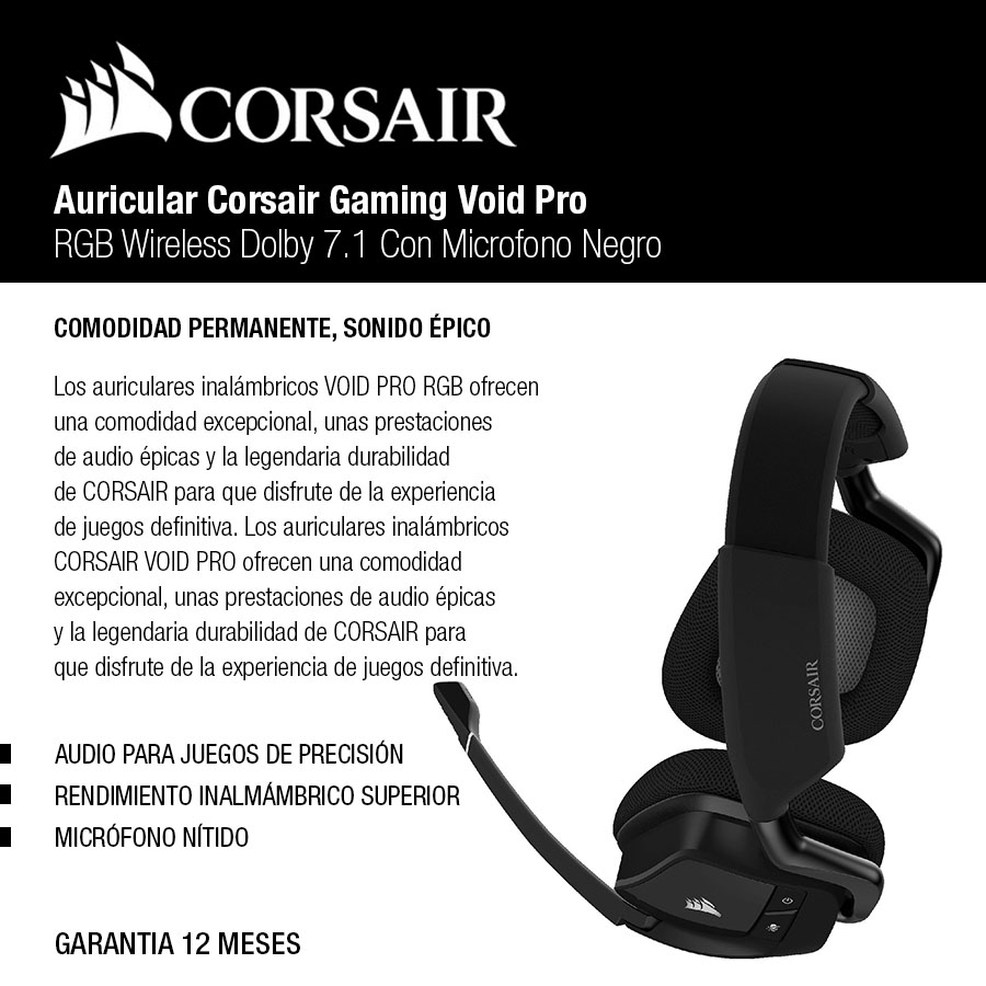 Auricular Corsair Gaming Void ELITE RGB Wireless Dolby 7.1 Con Microfono Negro