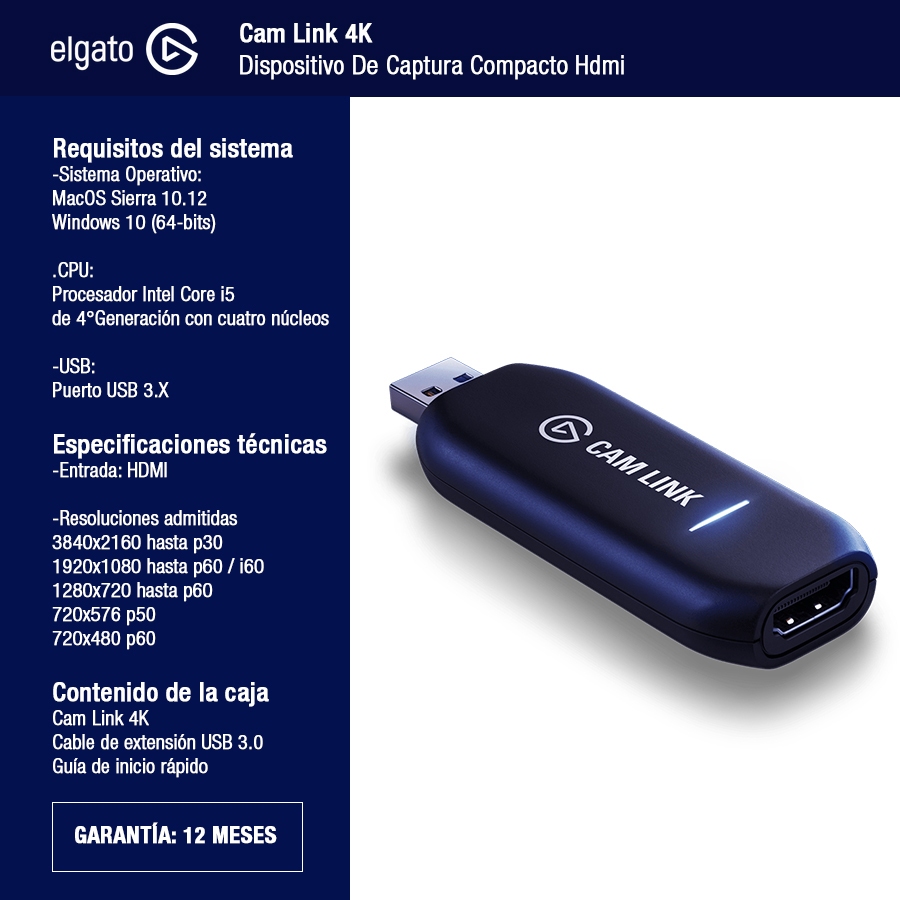 Elgato Cam Link 4 K - Dispositivo De Captura Compacto Hdmi -10GAM9901