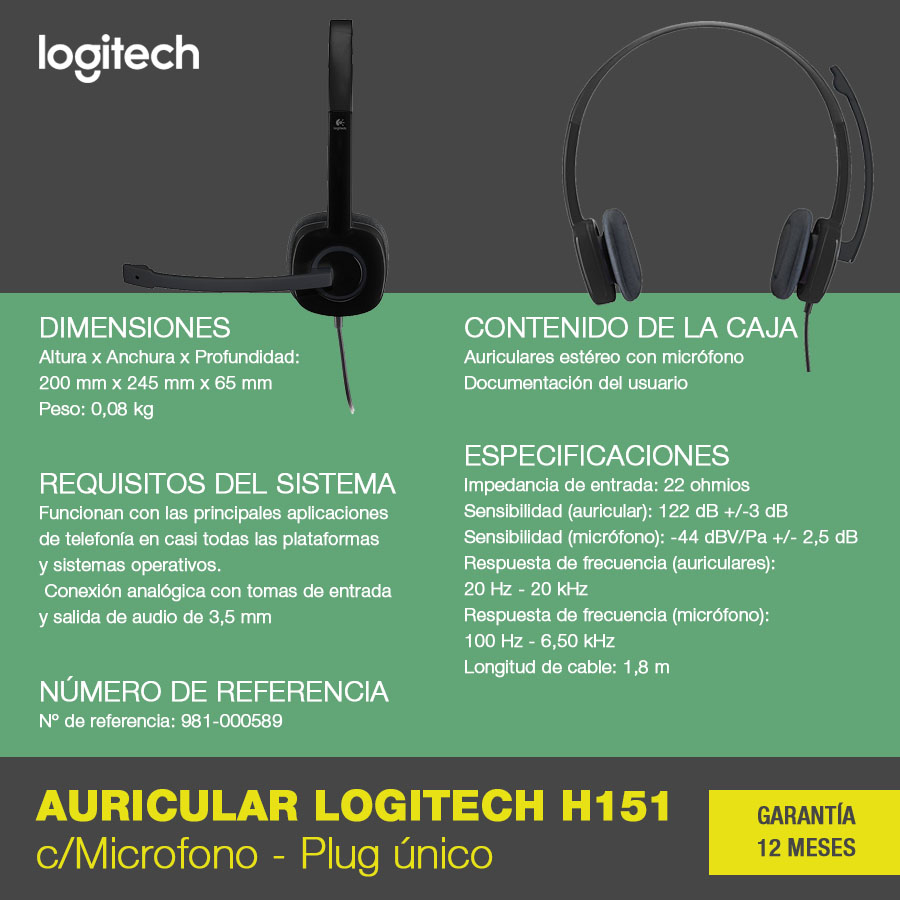 Auricular Logitech (H151) C/Microfono 3.5mm