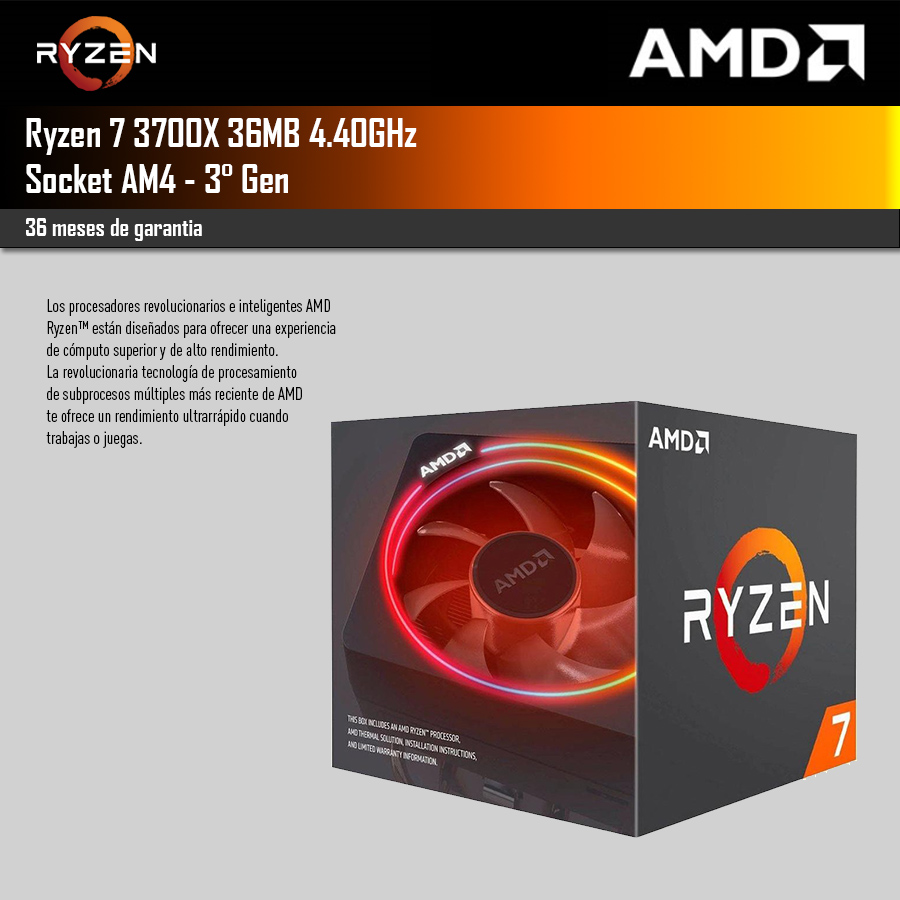 Microprocesador AMD Ryzen 7 3700X 36MB 4.40GHz Socket AM4 3 Gen