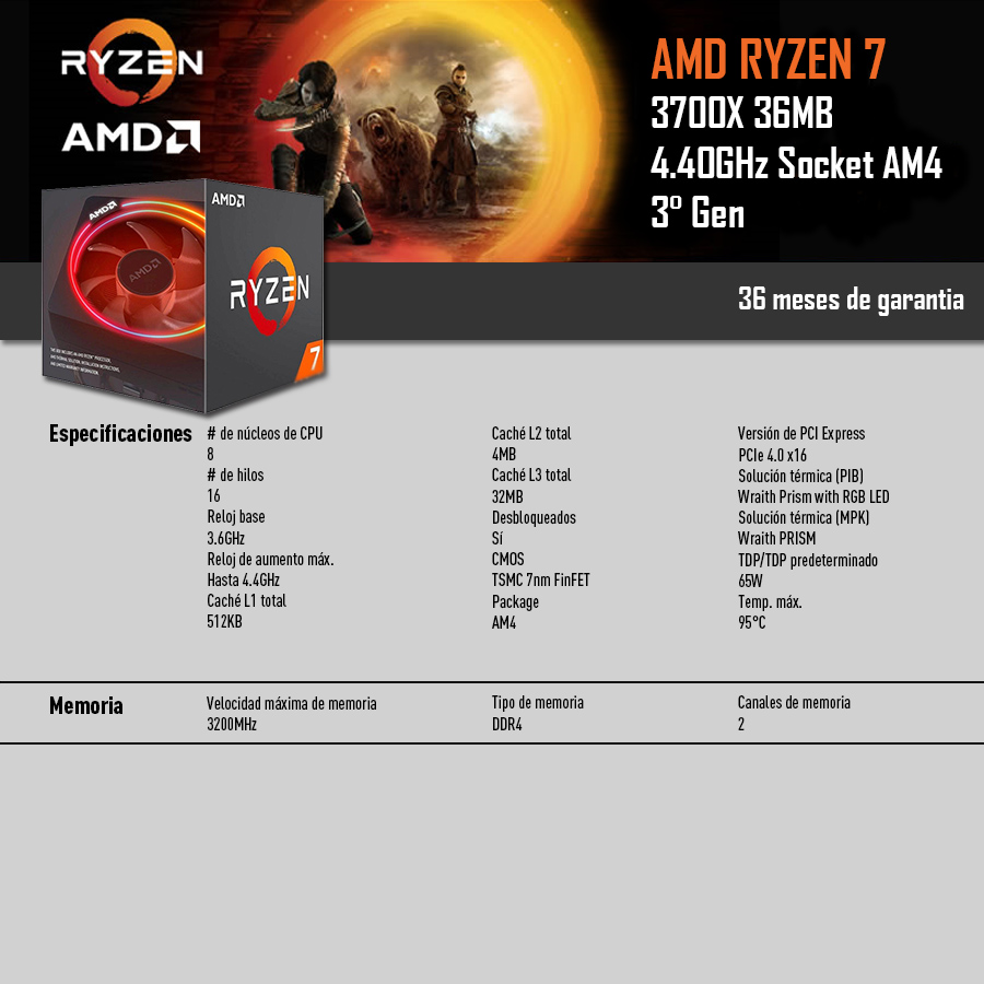 Ryzen best sale 3700x especificaciones