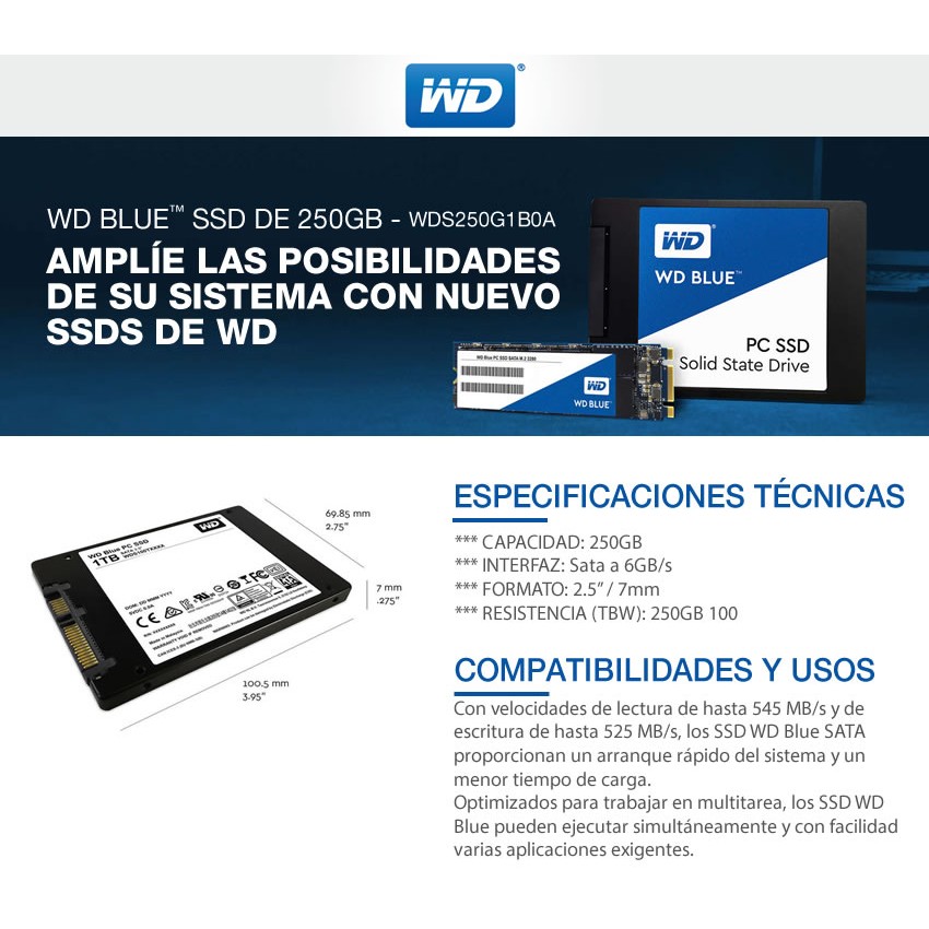 Disco Solido Ssd 250 Gb Sata Western Digital Blue