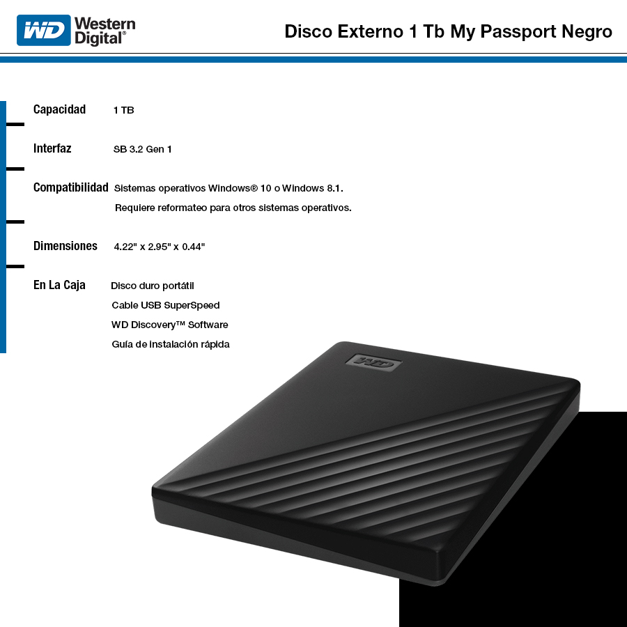 Disco Externo 1 Tb Western Digital My Passport Negro