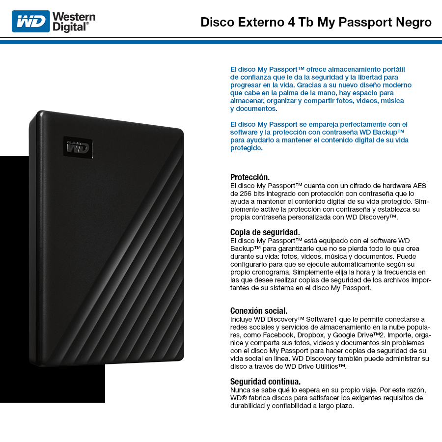 Disco Externo 4 Tb Western Digital My Passport Negro