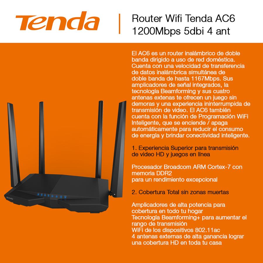 Router Wifi Tenda AC6 1200Mbps 5dbi 4 Ant