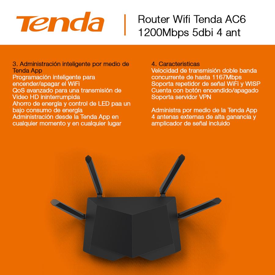 Router Wifi Tenda AC6 1200Mbps 5dbi 4 Ant