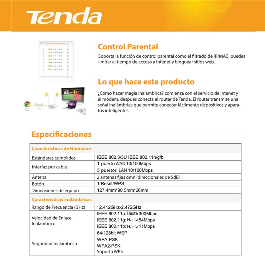 Router Wifi N Tenda N301 300Mbps Wds 5Dbi 2 Ant