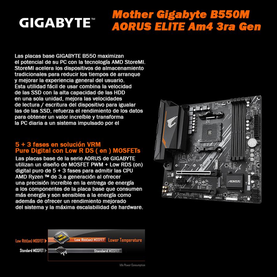 Mother Gigabyte B550M AORUS ELITE Am4 3ra Generación