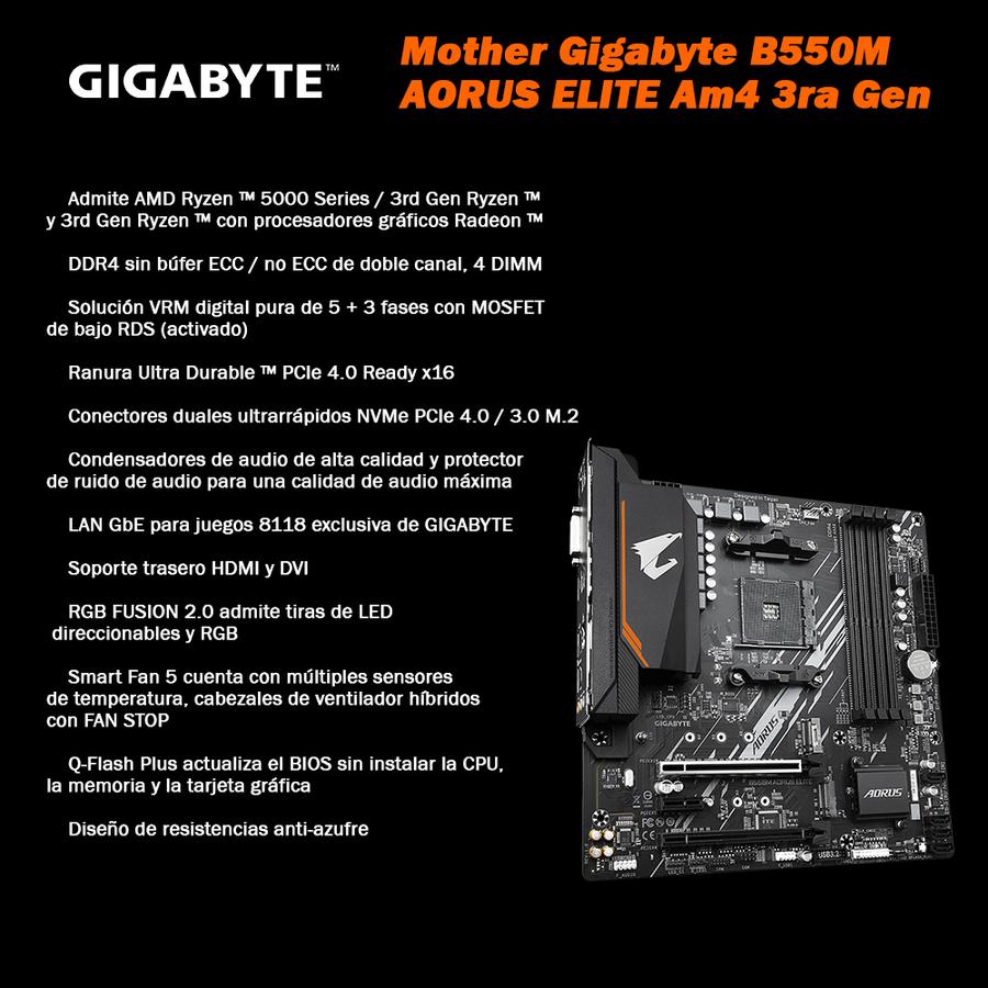 Mother Gigabyte B550M AORUS ELITE Am4 3ra Generación