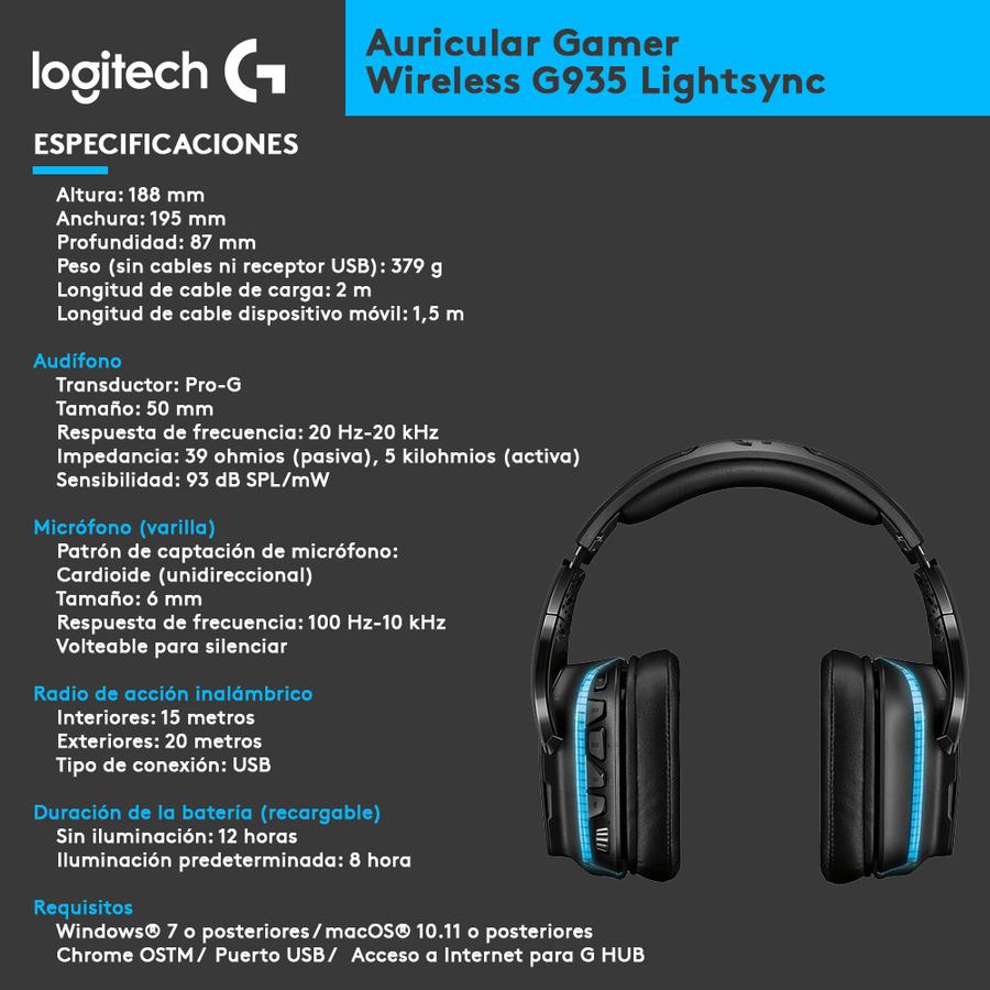 Auricular Gamer Logitech Wireless G935 Lightsync