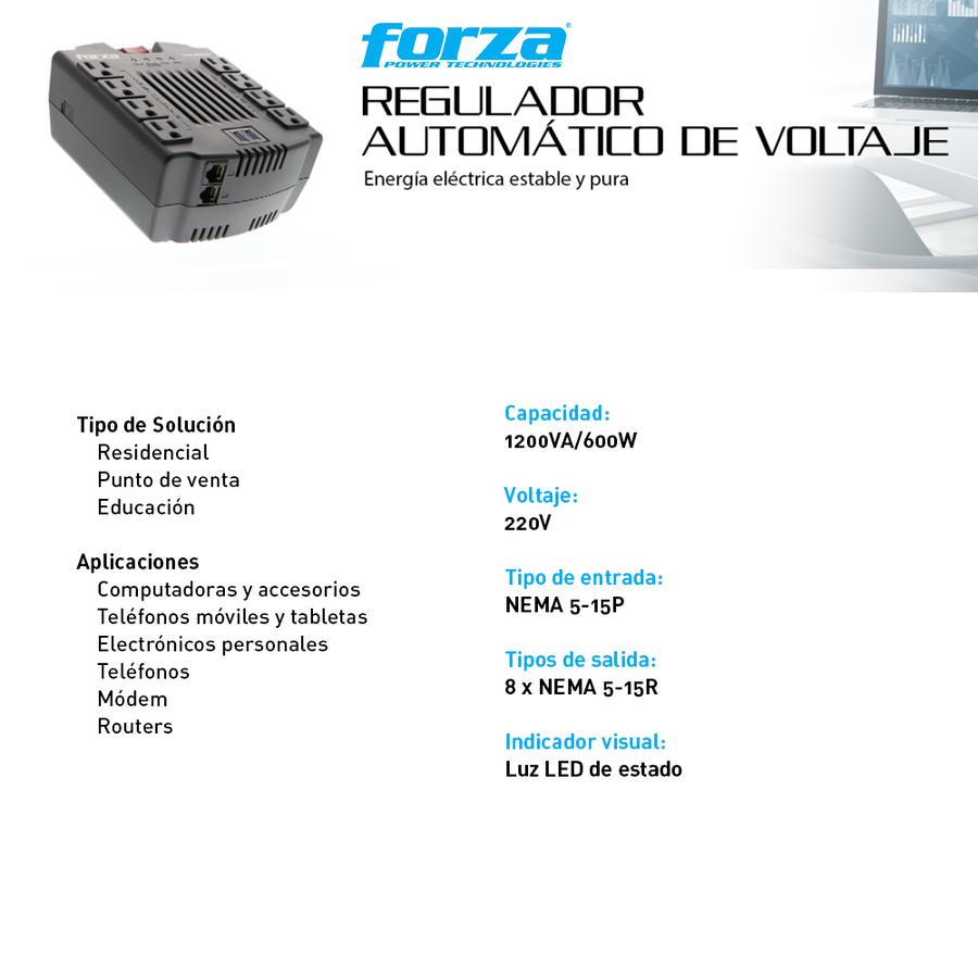 Estabilizador Forza FVR-1202USB-A 1200VA/600W + Usb
