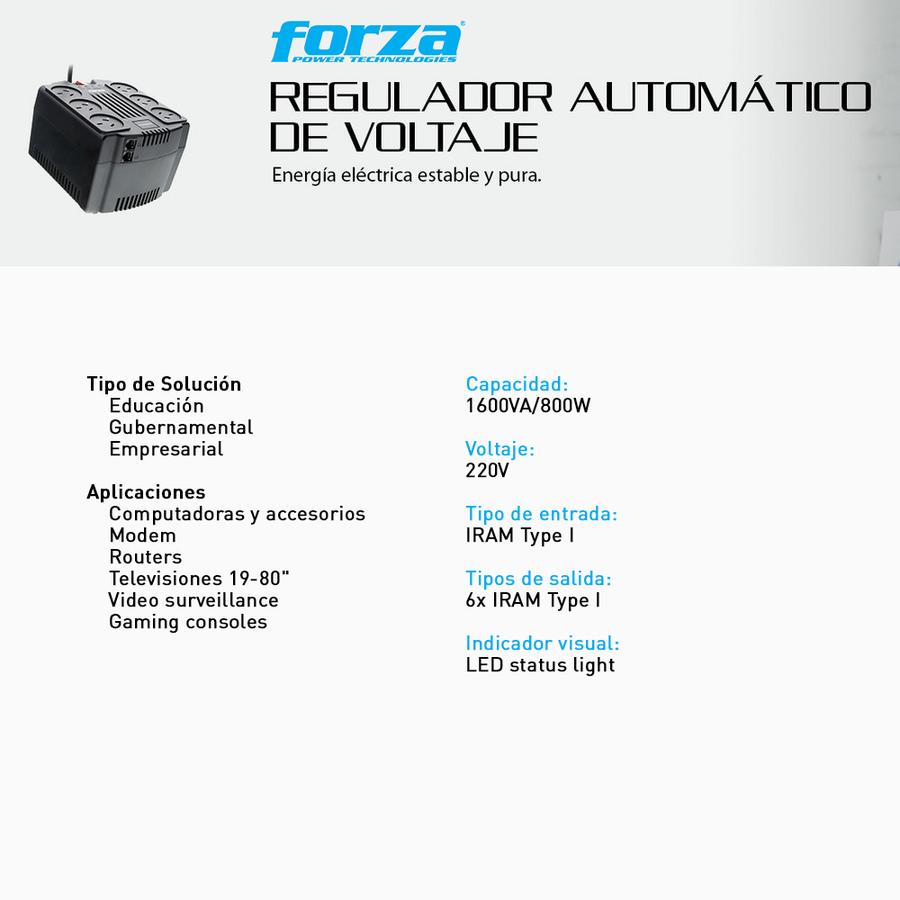 Estabilizador Forza (FVR-1602A) 1600va/800w