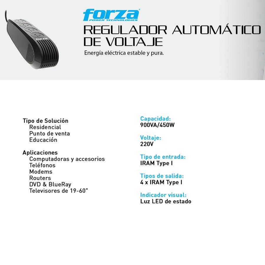 Estabilizador Forza 900va/450w (FVR-902A)