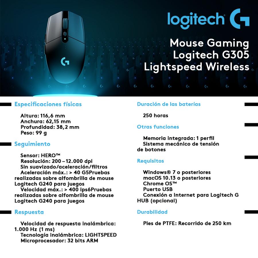 Mouse Inalámbrico Logitech LightSpeed (G305) Negro