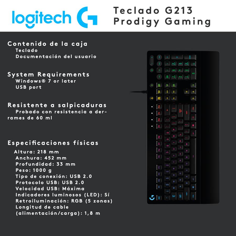 Teclado Gamer Logitech G213 RGB Prodigy Gaming Ingles