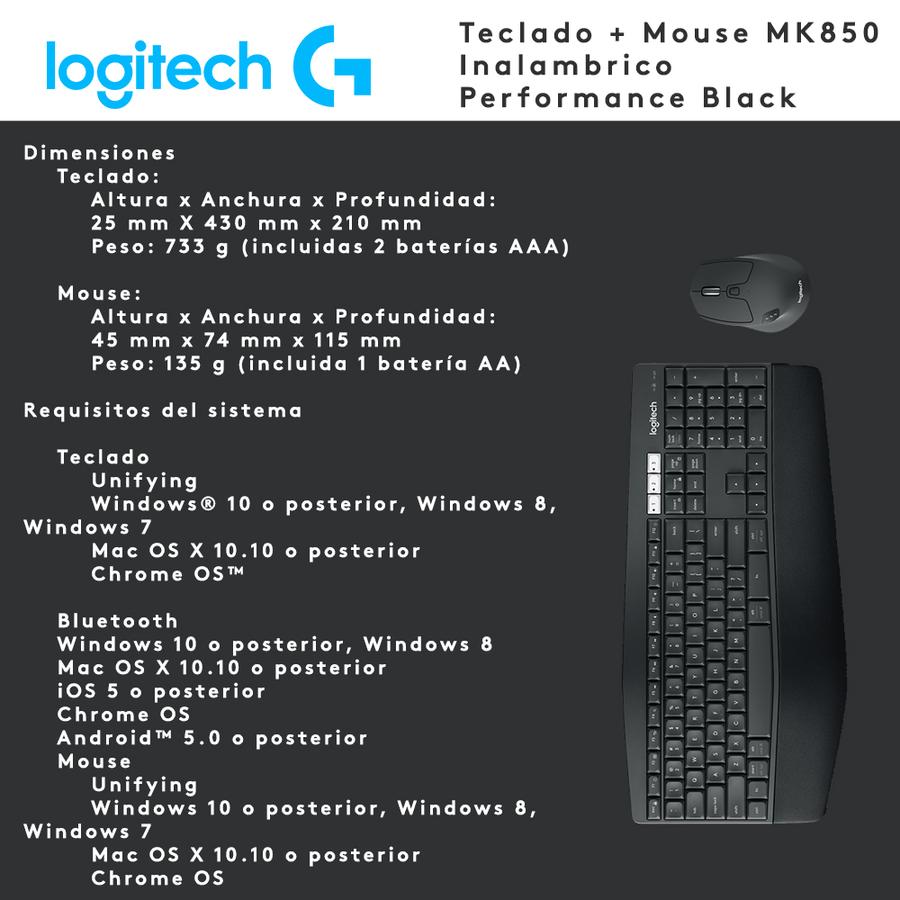 Teclado + Mouse Logitech MK850 Inalambrico Performance Black