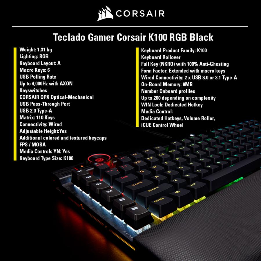 Teclado Gamer Corsair K100 RGB Black