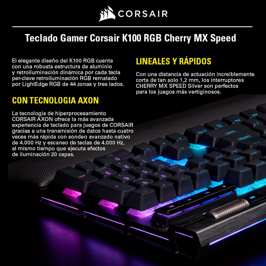 Teclado Gamer Corsair K100 RGB Cherry MX Speed Black