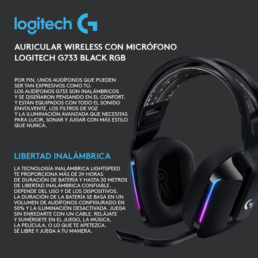 Auricular Con Microfono Gamer Logitech G733 Black RGB Inalámbrico