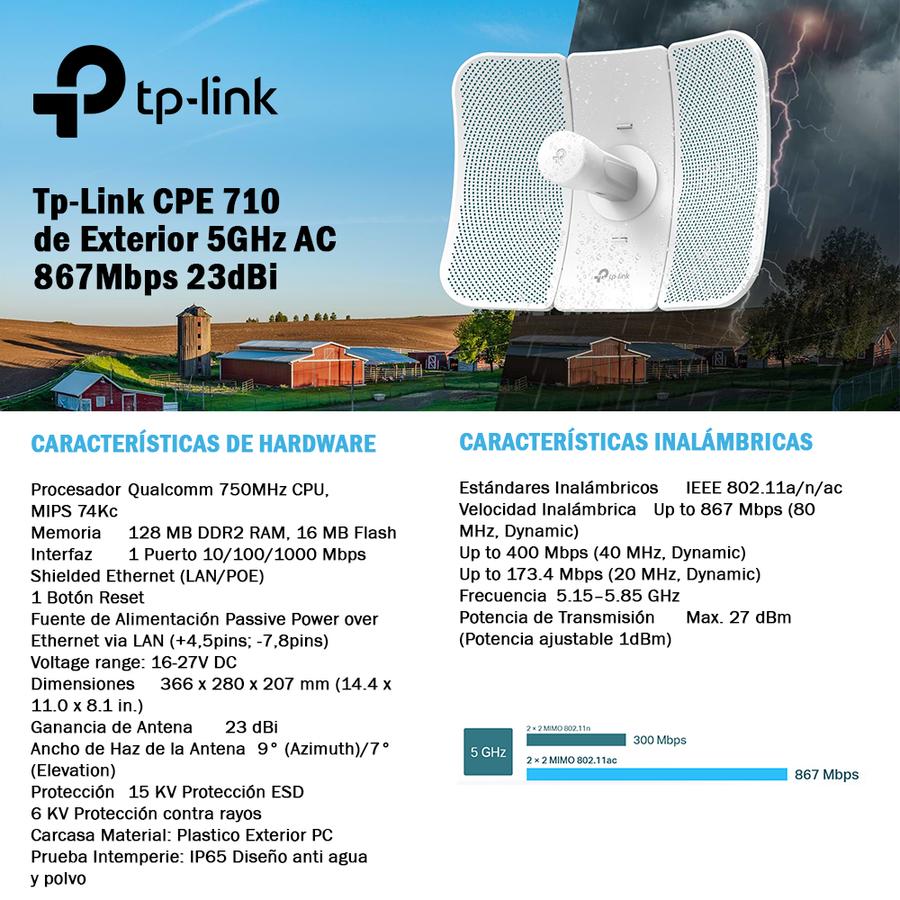 Tp-Link CPE 710 De Exterior 5GHz AC 867Mbps 23dBi