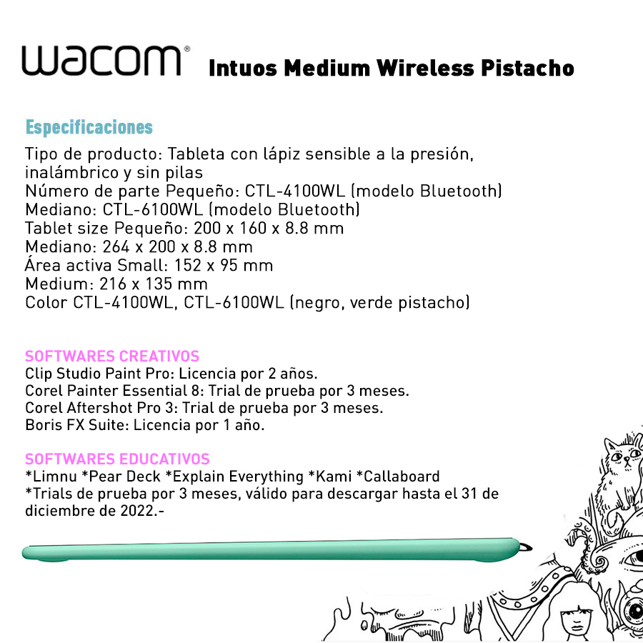 Tableta Digitalizadora Wacom Intuos Medium Wireless Pistacho