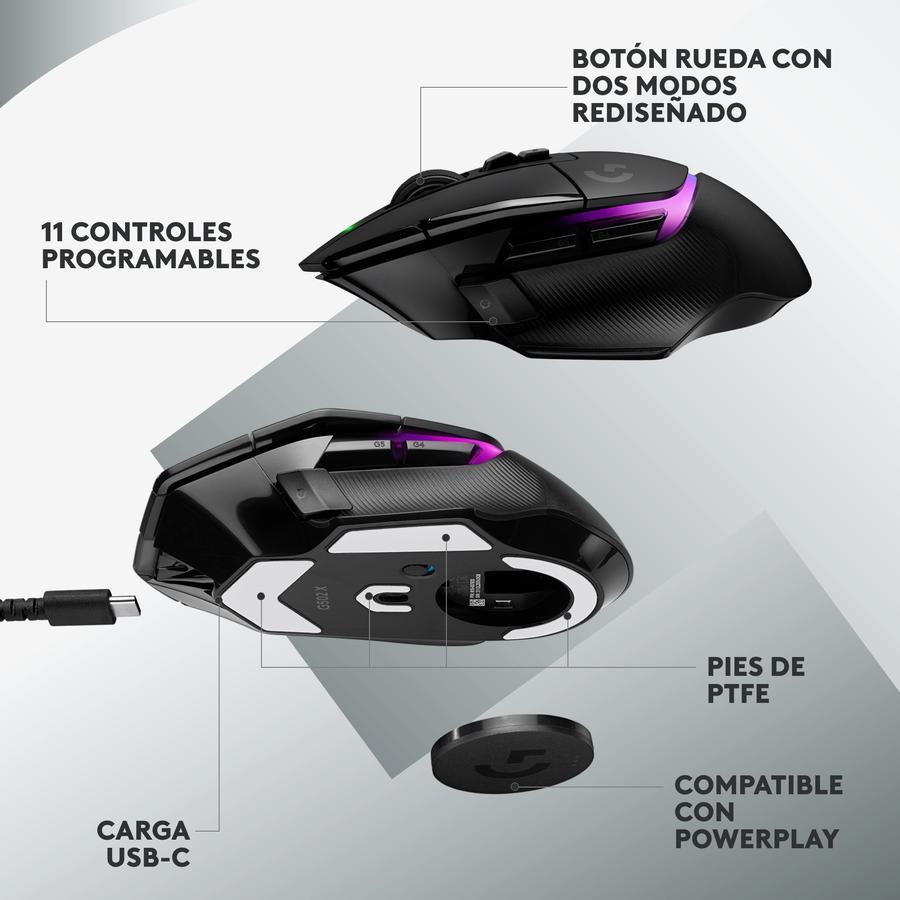Mouse Gamer Inalámbrico Logitech G502 X PLUS Negro LIGHTSPEED RGB Para Juegos