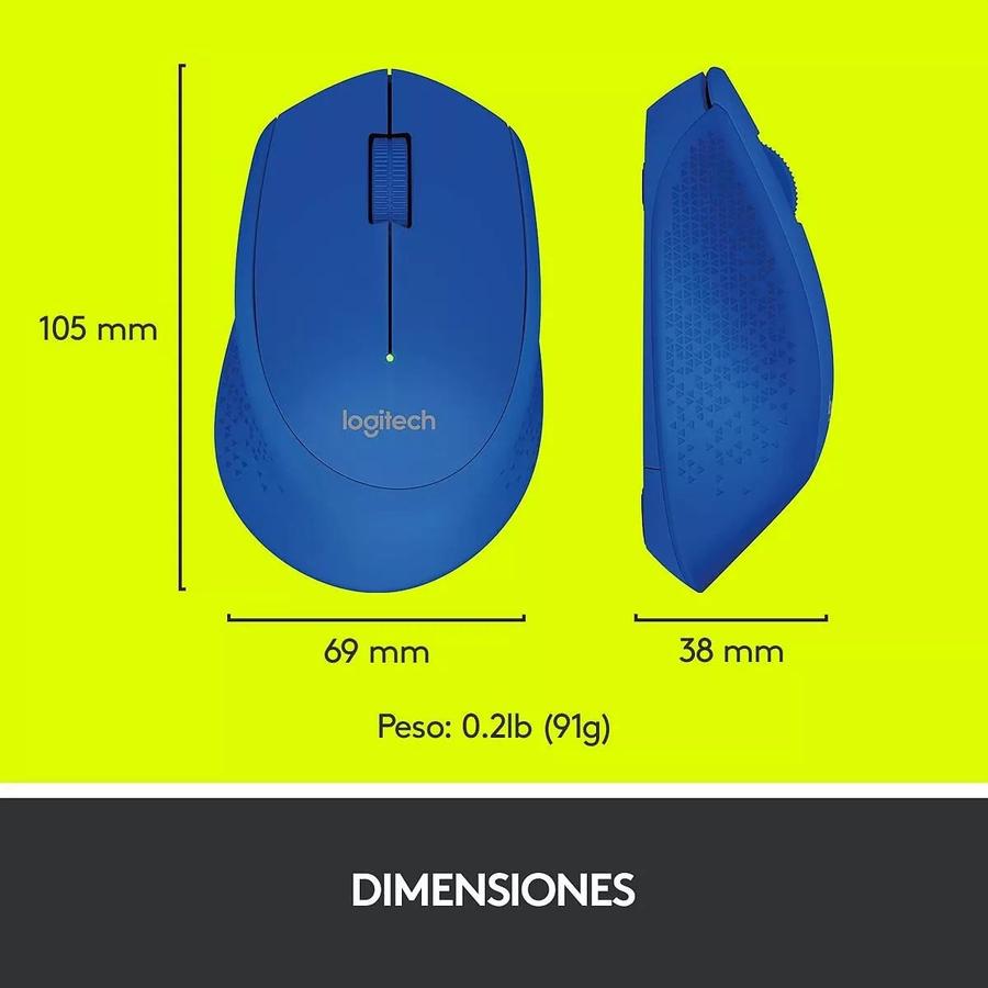 Mouse Inalámbrico Cómodo Diseño Curvo - Logitech M280, Azul