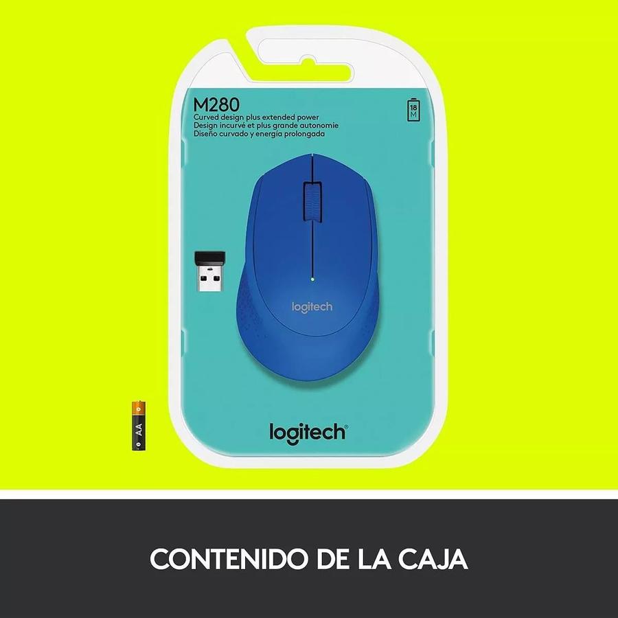 Mouse Inalámbrico Cómodo Diseño Curvo - Logitech M280, Azul
