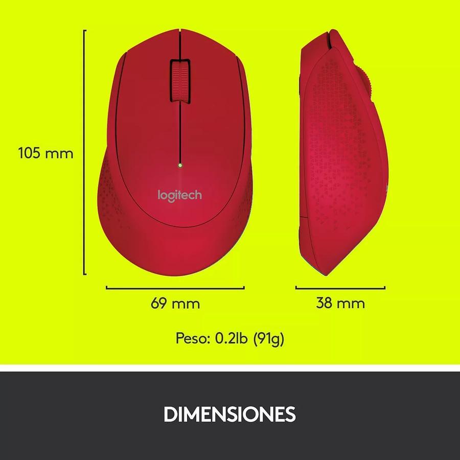 Mouse Inalámbrico Cómodo Diseño Curvo - Logitech M280, Rojo