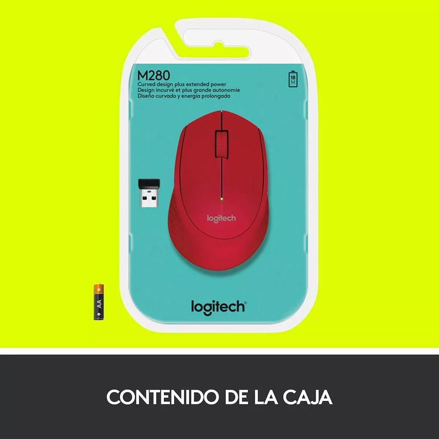 Mouse Inalámbrico Cómodo Diseño Curvo - Logitech M280, Rojo