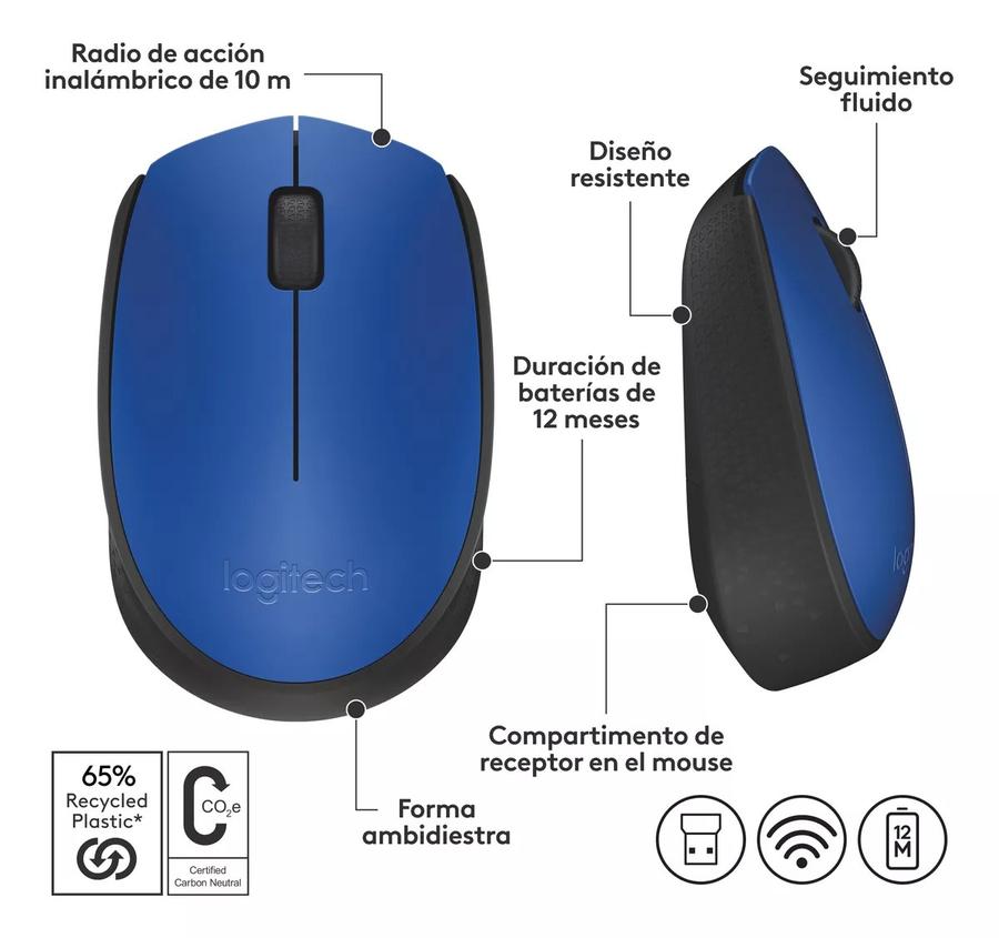 Mouse Inalámbrico Logitech (M170) Azul