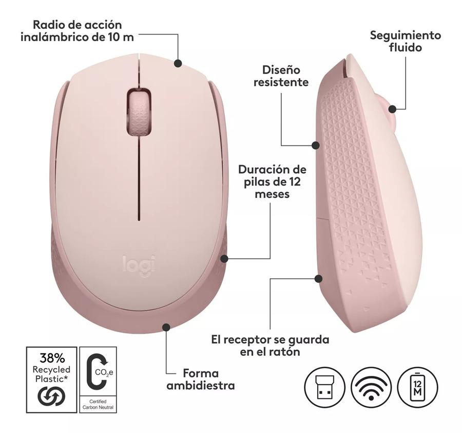 Mouse Inalámbrico Logitech (M170) Rosa