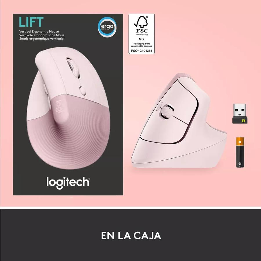 Mouse Logitech Vertical Wireless Serie Ergo Lift Rosa